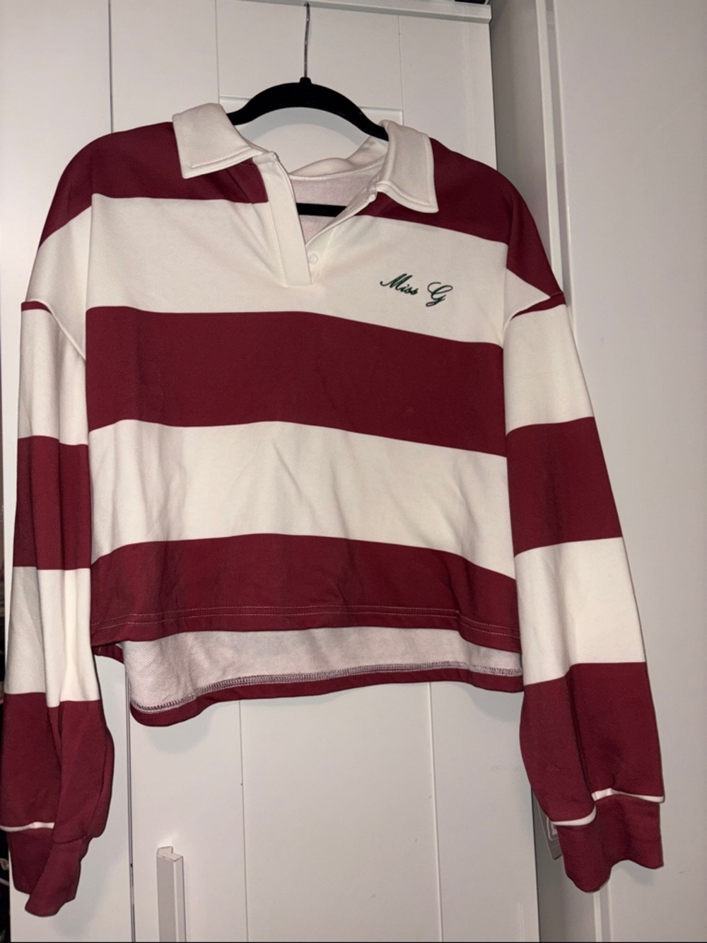 Missguided Red and White Striped Rugby Polo Top